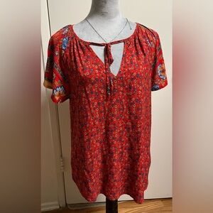 SHEIN Floral Red Women's Top with collar  tassels